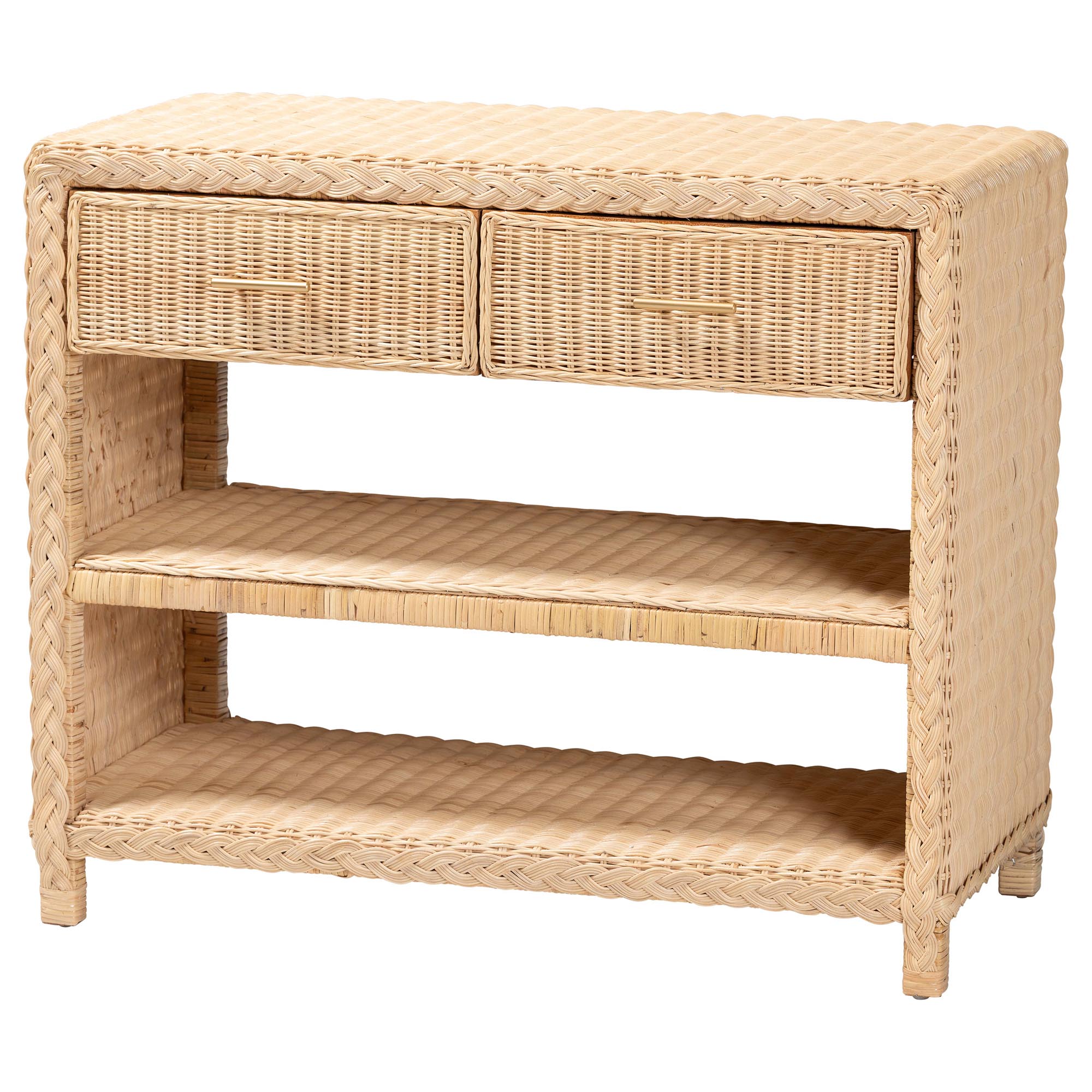 bali & pari Lanica Braided Natural Rattan Console Table with Drawers and Shelves - Coastal Style Storage Cabinet for Entryway, Living Room, or Bedroom, 35" Affordable modern furniture in Chicago, classic living room furniture, modern console table, cheap console table